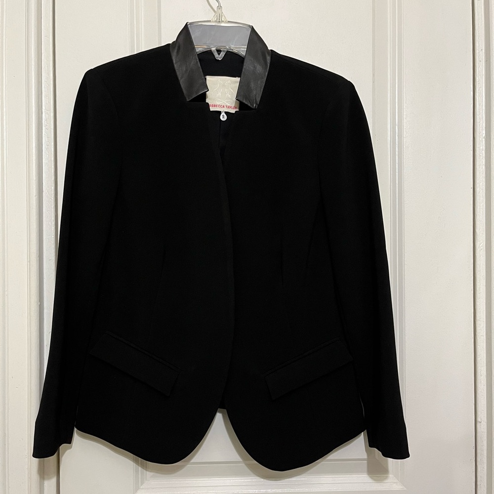 Rebecca Taylor NWOT Black Blazer with Leather Collar Sz 2